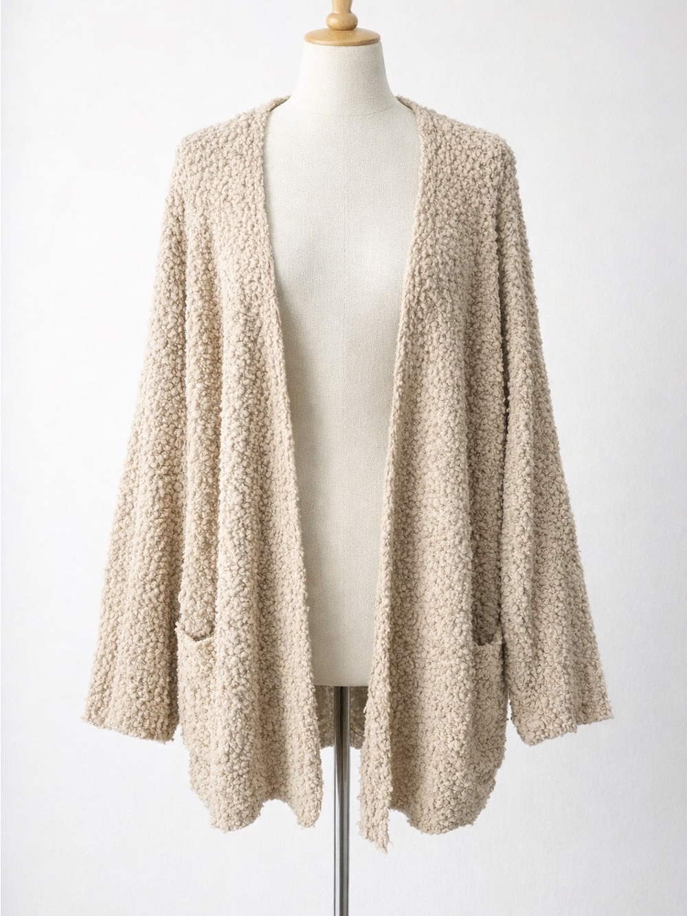 FAVLUX Bouclé Knit Cardigan Beige Fall Grandpacore oversized Cozy Layer M